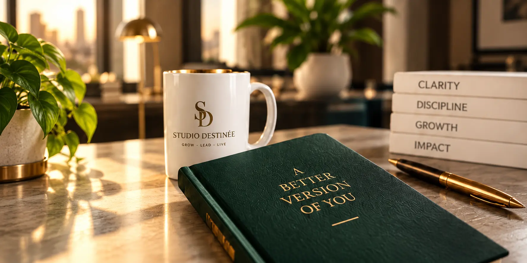 Carnet A Better Version of You, tasse Studio Destinée et livres Clarity, Discipline, Growth, Impact